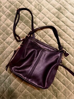 Realer Black Leather Hobo Shoulder/Crossbody Bag